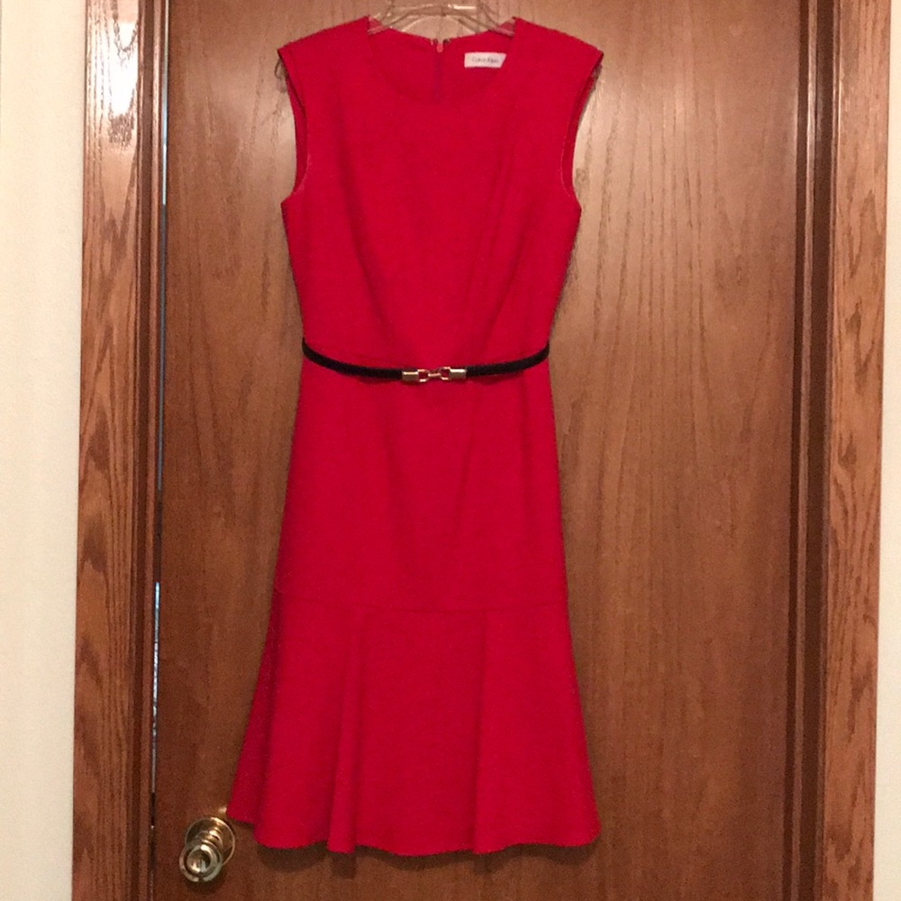 Calvin Klein size 2 Belted Red Dress